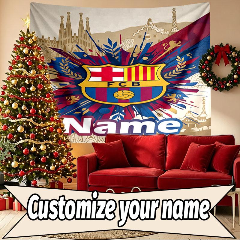 Vlastní jméno Personalizovaná Tapiserie s potiskem Fotbalového Klubu Barcelona, Nástěnná Dekorace, Ložnice, Kolej, Byt, Obývací Pokoj, Pozadí na Večírek, Dárek k Narozeninám