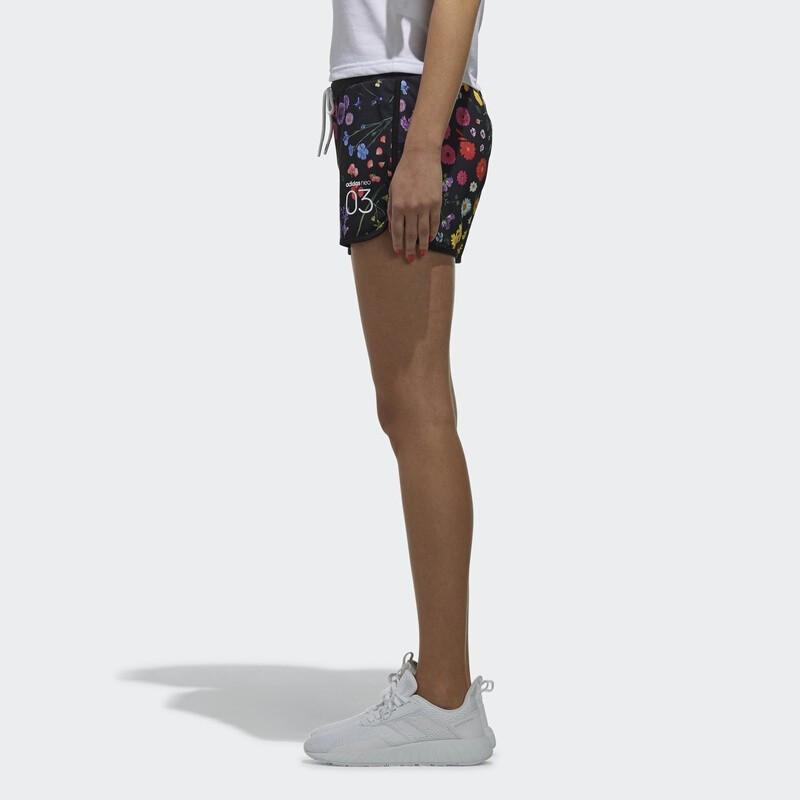 Adidas Neo Floral Print Lace-Up Sports Casual Shorts Women Shorts Black CV9242