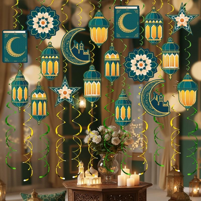 48 Pieces Spirals Party Decoration with Authentic Moon Star Designs Ramadans Accessories for Celebration and Gatherings