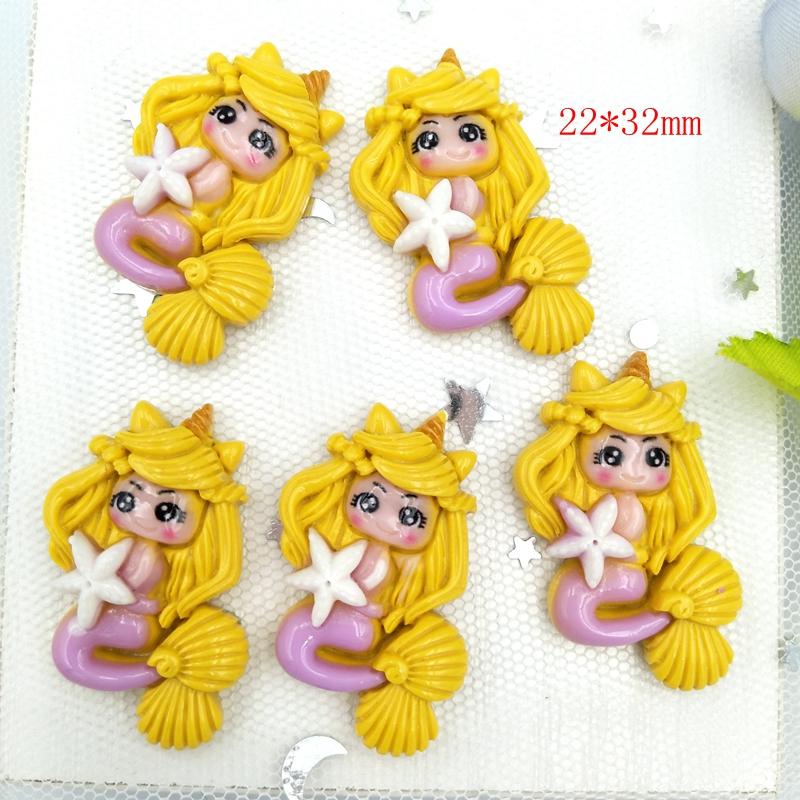 10pcs Mixed Cartoon Princess Mermaidl Flatback Resin Cabochons Embellishments Scrapbook Craft DIY Hair Accessories