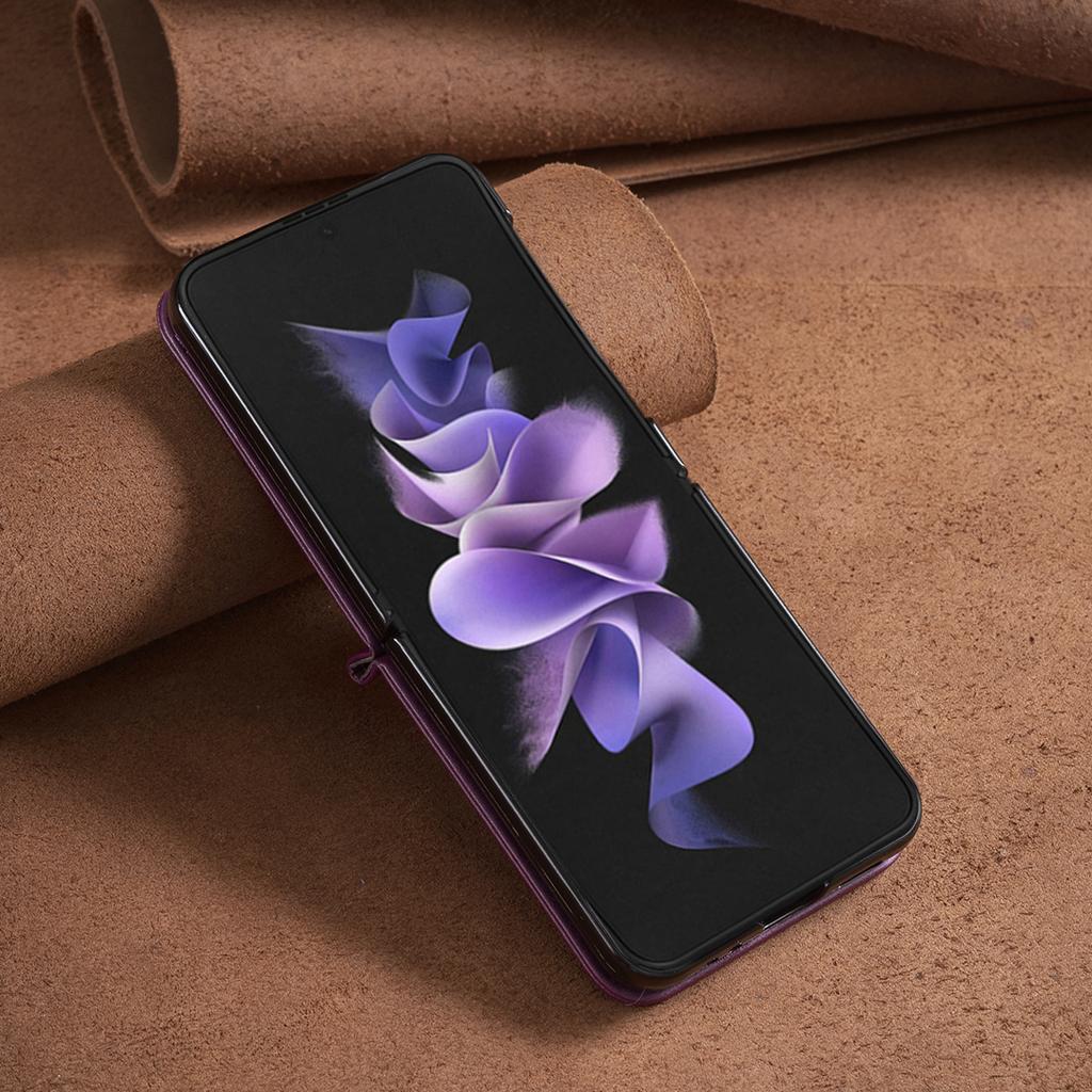 BINFEN COLOR Dla Samsunga Galaxy Z Flip4 5G Skóra PU+Twarda Poliwęglanowa Skorupa Smukłe Ochronne Etui na Telefon