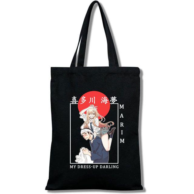 Fashion Anime My Dress-Up Darling Marin Kitagawa Men Women Reusable Shopping Bag Cartoon Print Eco-Friendly Canvas Tote Bag
