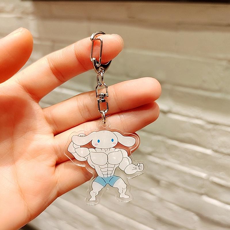 Funny Muscle Keychain Anime Hello Kittys Kawaii Girls Keychain Fitness Macho My Melodys Backpack Couple Pendant Toy Gift