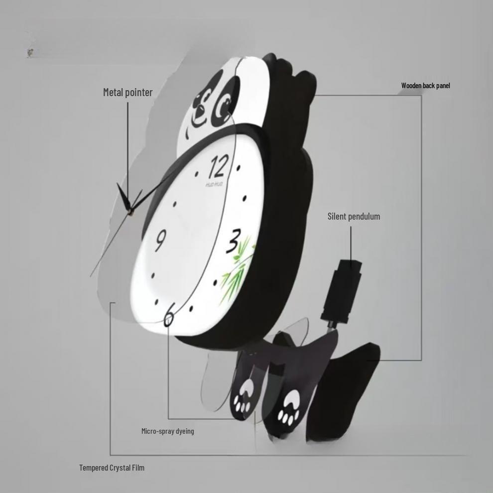 Modern Panda Pendulum Wall Clock: Silent, Creative Design for Living Room, Bedroom, or Restaurant