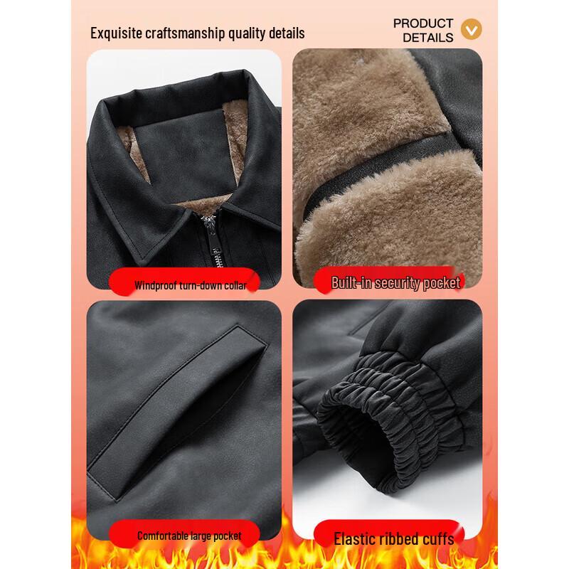 Wassup Sohot Men's Retro Plush Lined Winter Lapel Jacket