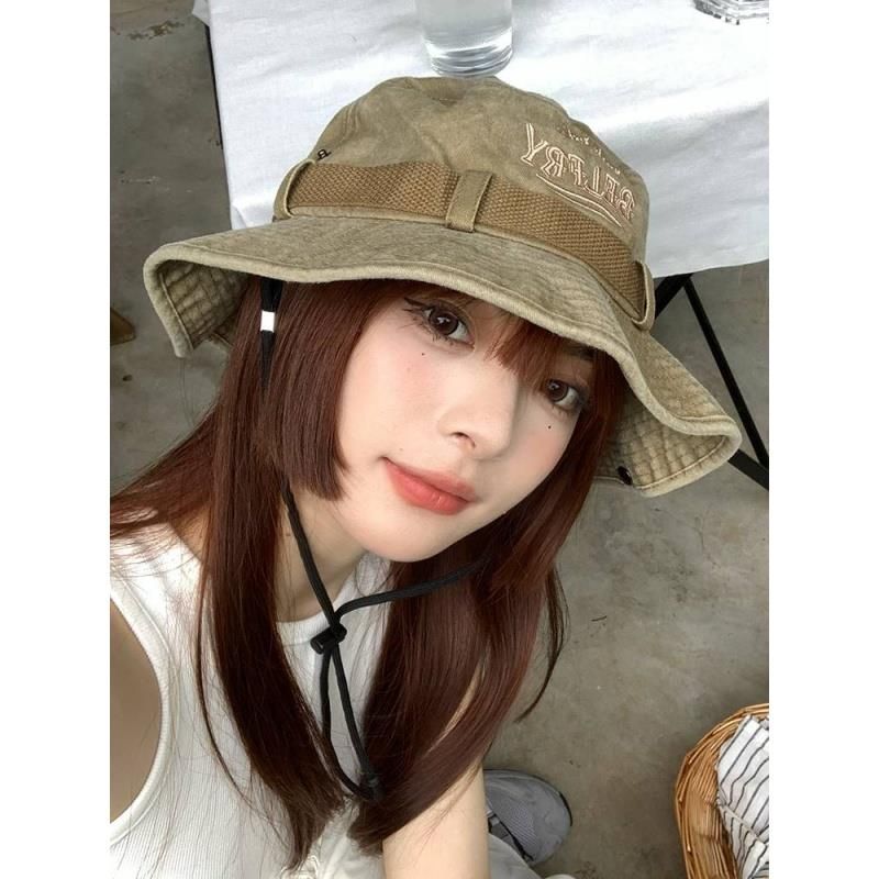 

2025 New Western Gyaru Cowboy Hat Women s Summer Retro Washed Drawstring Fisherman Hat Outdoor Sun Hat Cross Khakis, M(56-58cm) Default Size