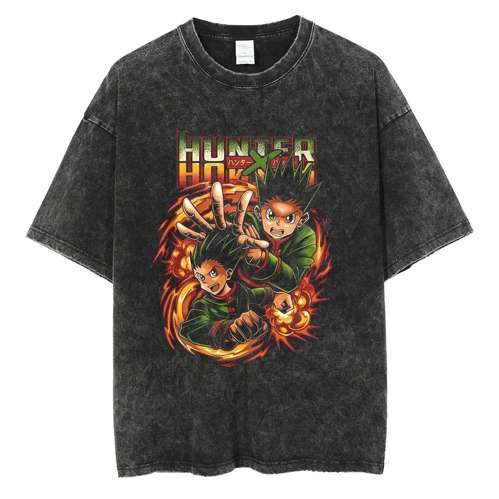 Hunter x Hunter Gon Freecss Character Collage Vintage Washed Oversized T-Shirt | Unisex Anime Streetwear Tee