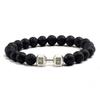 Modisches Mattes Vulkanstein Silber Hantelarmband für Herren