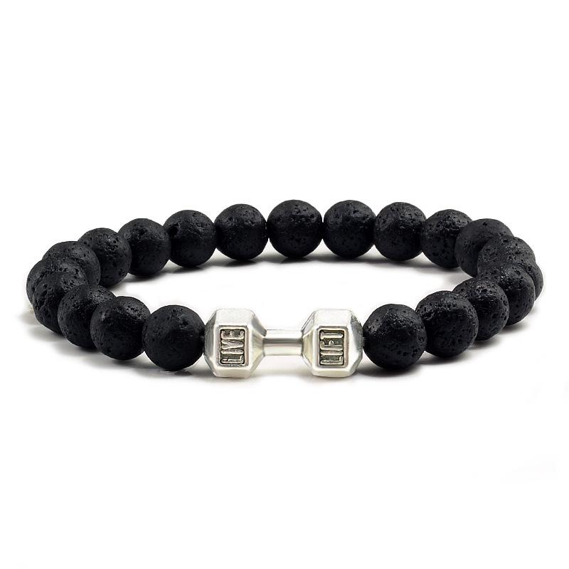 Modisches Mattes Vulkanstein Silber Hantelarmband für Herren