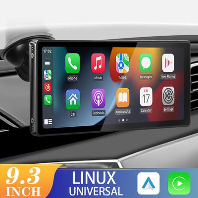 9.3” Portable CarPlay Android Auto Car Radio Multimedia Video Player Touch Screen With Remote Control Rearview Camera