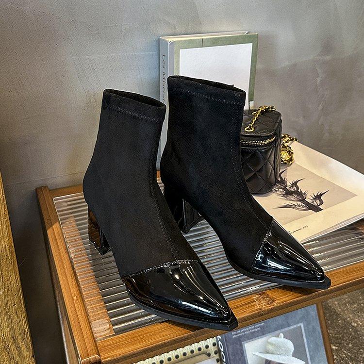 

Модные осенние винтажные женские ботильоны, стройнящие, лаконичные, с острым носком, на низком каблуке, короткие ботильоны, женская обувь 35 чёрный