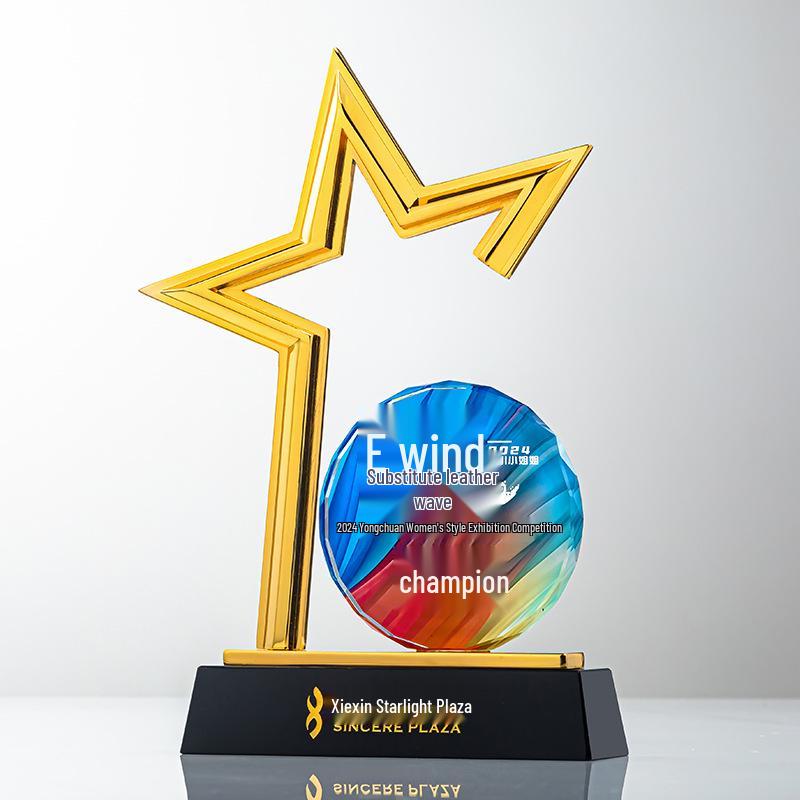 Crystal Trophy with Laser Engraving and Color Printing - Metal Rubik’s Cube Design for High-End Commemoration and Annual Meetings