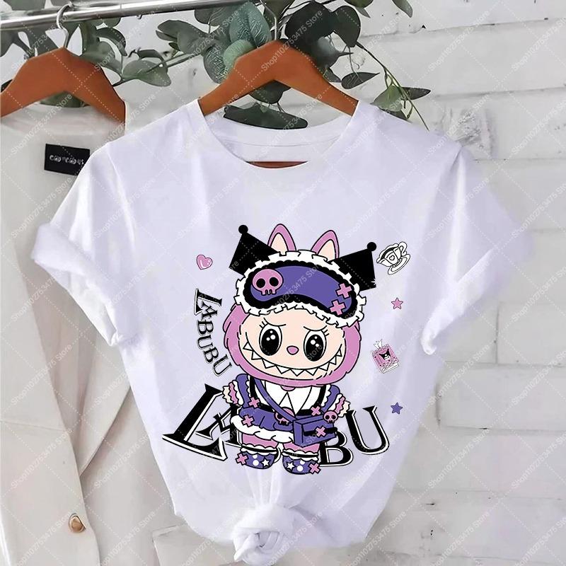 

Женская футболка с коротким рукавом Labubued с принтом, летняя повседневная модная одежда, милая мультяшная футболка для девочки S