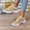 Fashion Flat Single Shoes Autumn New Round Toe Mesh Breathable Soft Sole Non-slip Wear-resistant Fashion Lace-up Sneakers