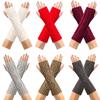 Retro Diamond Knit Wool Fingerless Gloves: Warm Half-Finger Wrist & Arm Warmers