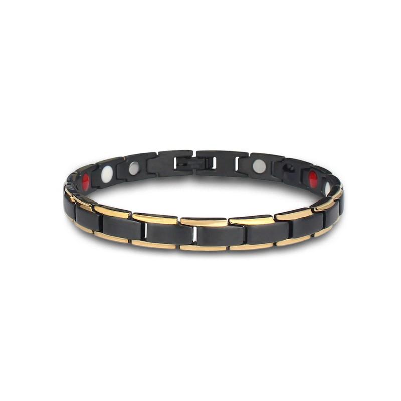 Mens Titanium Steel Geometric Bracelet With Magnetic Clasp Original Design Black Gold Tone FCM001
