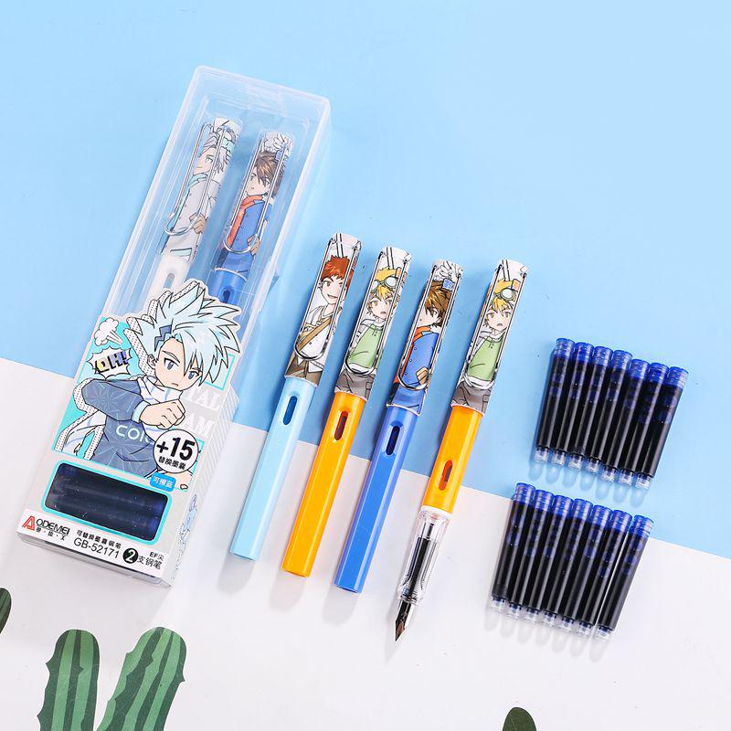 Odeme Student Pen Set: 2 Pens + 15 Refillable Ink Cartridges