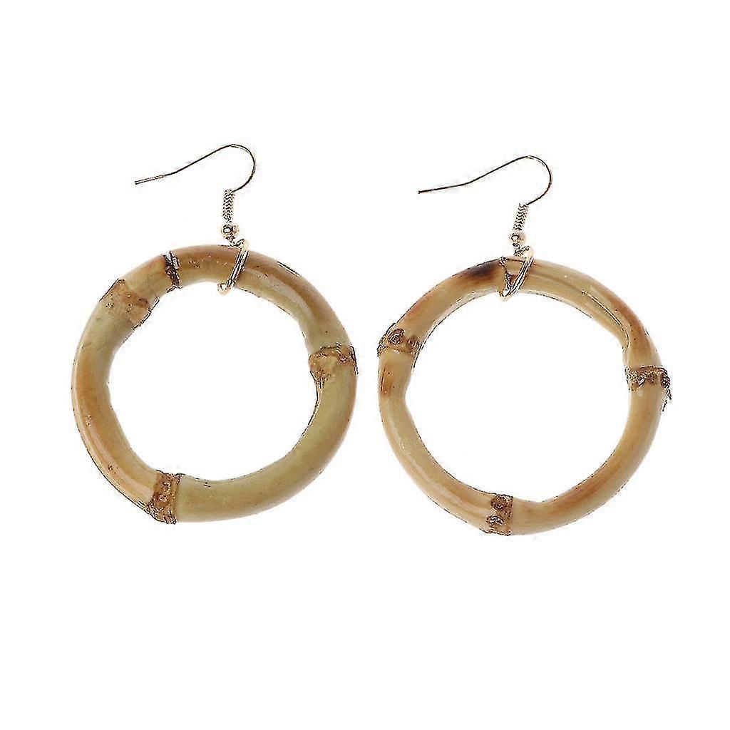 Boucles d'oreilles créoles pendantes rondes en bois de bambou naturel faites à la main Bijoux de mode-r