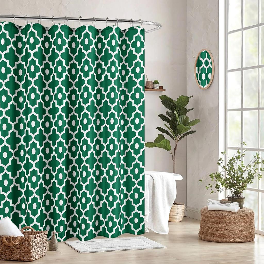 Christmas Textured Fabric Shower Curtains Hunter Green Morocco Pearl Printed Linen Bath Shower Curtain For Bathroom Decor,