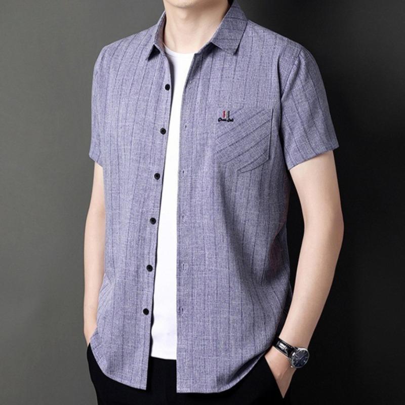 Summer Short-sleeved Slim-fit Shirt Men's Cotton and Linen Non-iron Business T-shirt Men