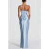 Fashion Women's Satin One Shoulder Long Dress Bandage Pleated Backless Sleeveless Dresses Summer Lady Party Evening Robes New