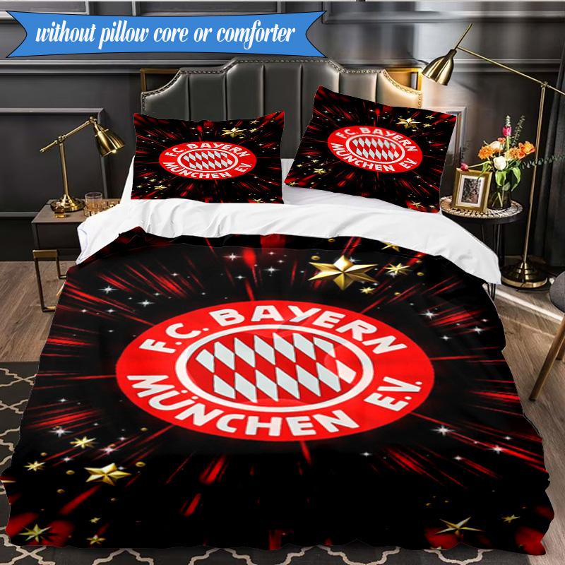 Zestaw pościeli miękkiej z nadrukiem FC Bayern München, 3 sztuki, w tym 1 poszewka na kołdrę i 2 poszewki na poduszki, idealny do sypialni, akademika, prezent dla fana