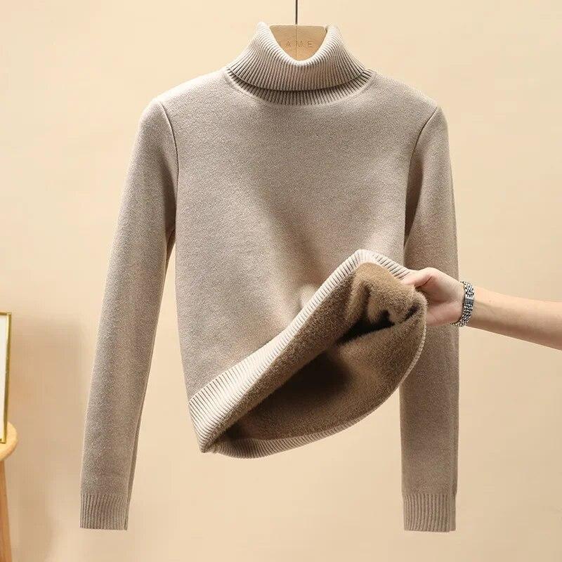 Office-lady Dolcevita Solido Maglione Donna Autunno Inverno Casual Pile Addensato Caldo Pullover Moda Loose Fit Soft Top 29760