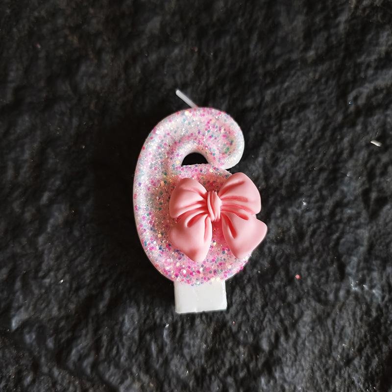 3D Birthday Candles with Pink Bow Decorations Numbers 0-9 Suitable for Birthdays Parties Festivals New Year's Celebrations