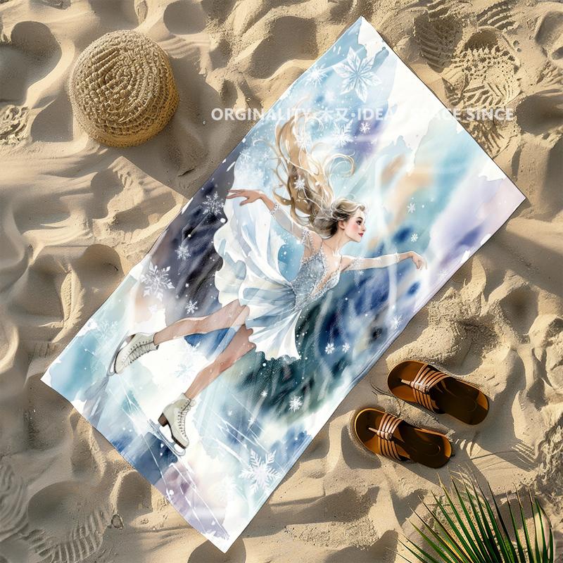 Figure Skating Girl Winter Beach Towel Patterned Sunscreen And Windproof Suitable For Swimming Pool Camping Travel