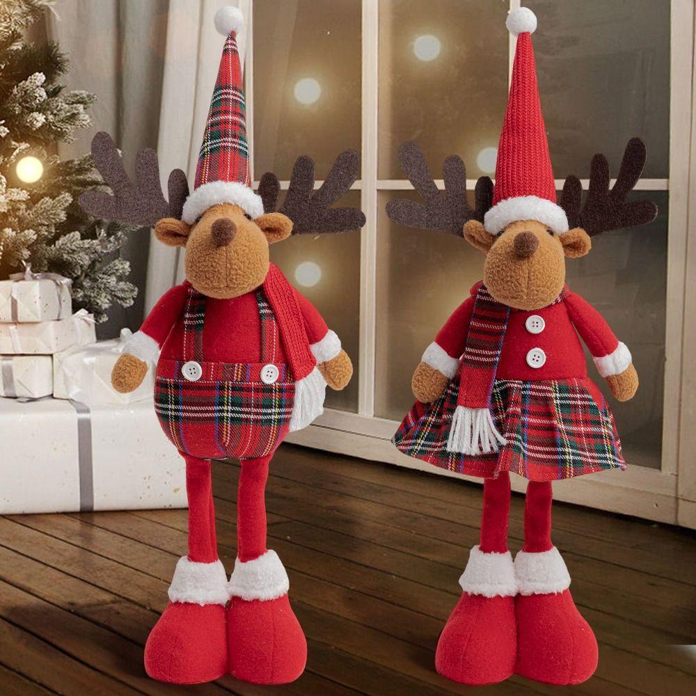 Ornements de Poupée Élan de Noël Rouge Créatif Poupée Renne Cartoon Debout Jambes Longues Mignon Décoration Joyeux Noël Fournitures de Nouvel An