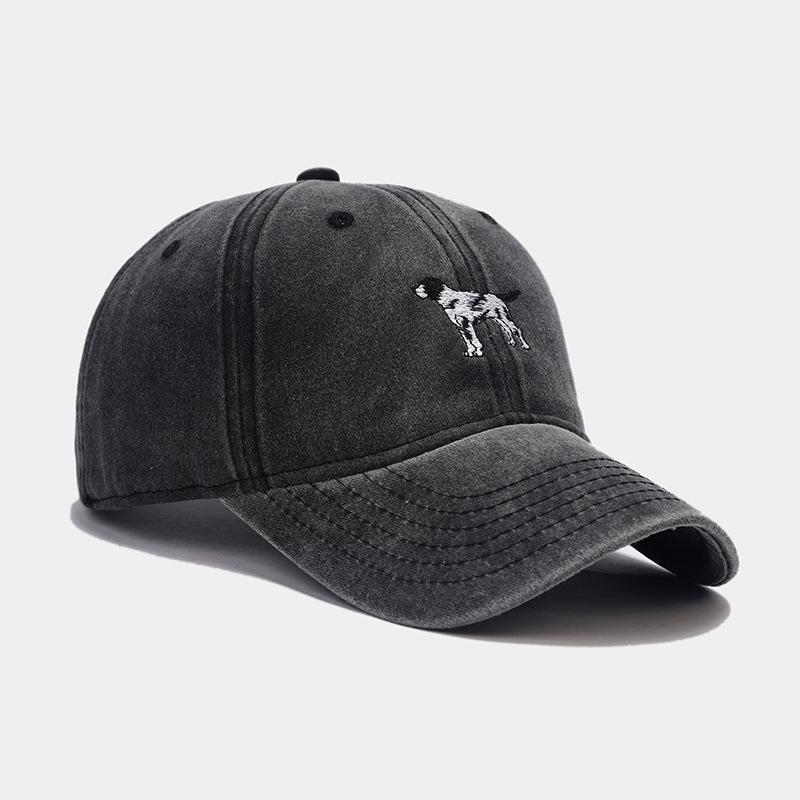 Spring Hard Cartoon Puppy Embroidery Baseball Cap Washed Old Fashion Versatile Cap Outdoor Visor Tide