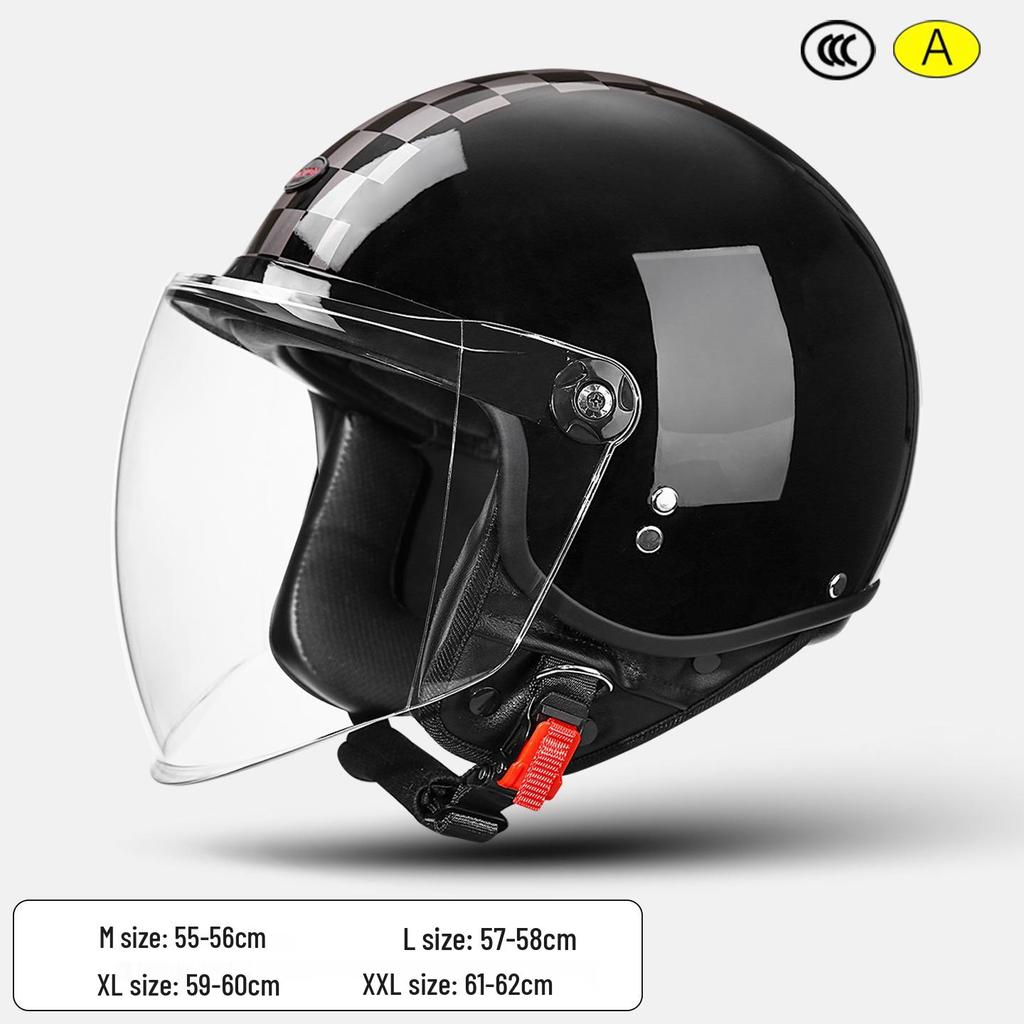 3C Certified Retro Motorcycle Half Helmet, Unisex Leather 3/4 Helmet, All-Season Warm Safety for Motorbikes & Electric Vehicles.