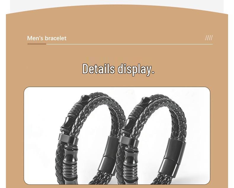 Men's Woven Leather & Titanium Steel Bracelet with Magnetic Buckle