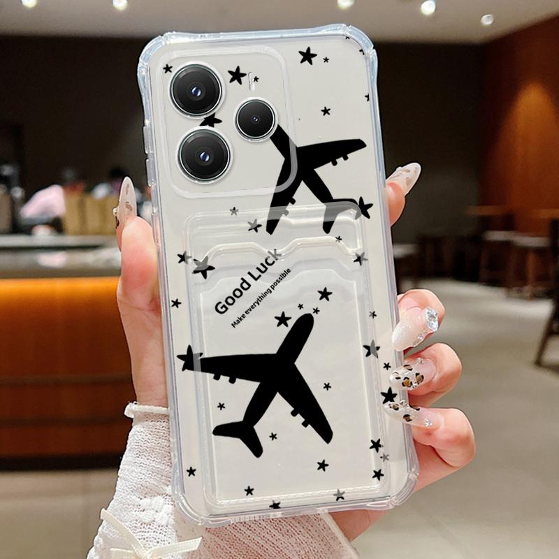 Card Slot Pocket TPU Case For Xiaomi Poco X6 F6 X5 Pro M6 Pro C65 Aircraft Printed Soft Silicone Phone Cover For Poco F6 X5 X6