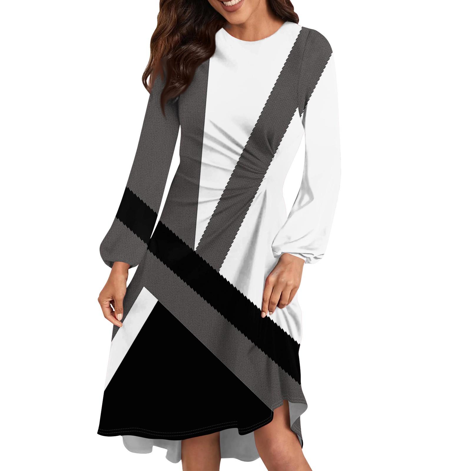 

Женское повседневное платье с круглым вырезом и длинными рукавами, свободное плиссированное платье на талии M