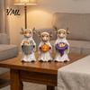 Resin Craft Figurine 3Pcs Halloween Ghost Highland Cow Figurines, Yak Statues with Pumpkin, Farmhouse Indoor Outdoor Tabletop Ornaments for