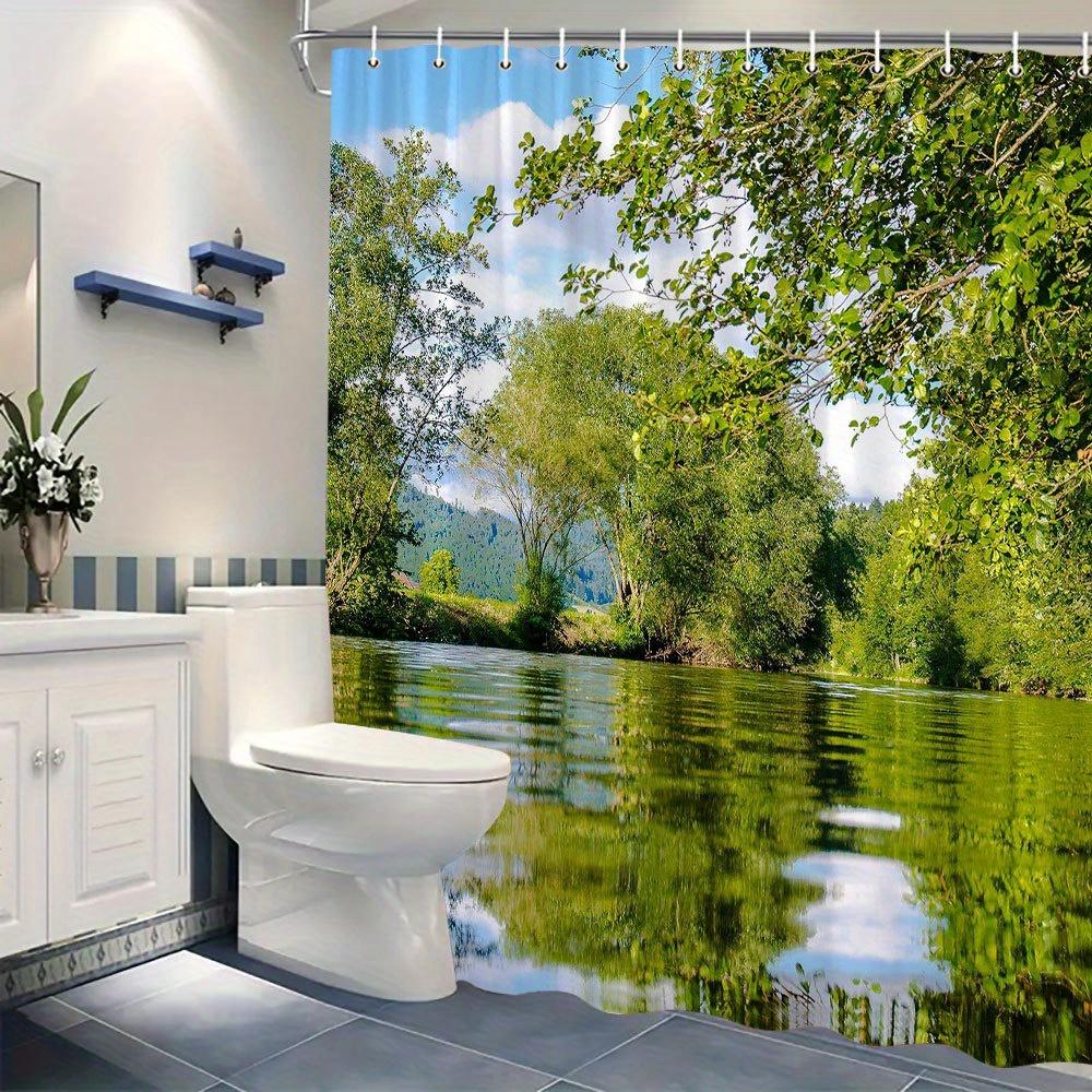 Shower Curtain: Serene Forest Lake Reflection for a Calming and Nature-Inspired Bathroom Decor