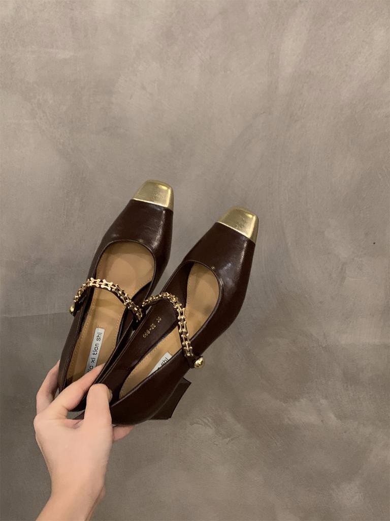 French thick heel square head Mary Jane single shoes women's shoes 2025 new spring and autumn small fragrant temperament evening shoes