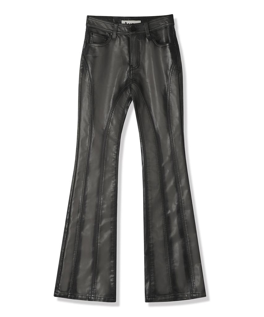 AVANDRESS Kunstleder Dünne Bootcut Hose Beschädigt Schwarz