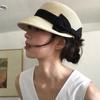 Bowknot Straw Hat Dome Grass Woven Duckbill Hat Bucket Hat Sun Protection Visor Cap for Women Spring Summer Outdoor Travel Cap