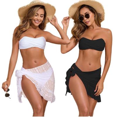 2026 European & American Women's Three-Piece Mesh Bandeau Bikini Set