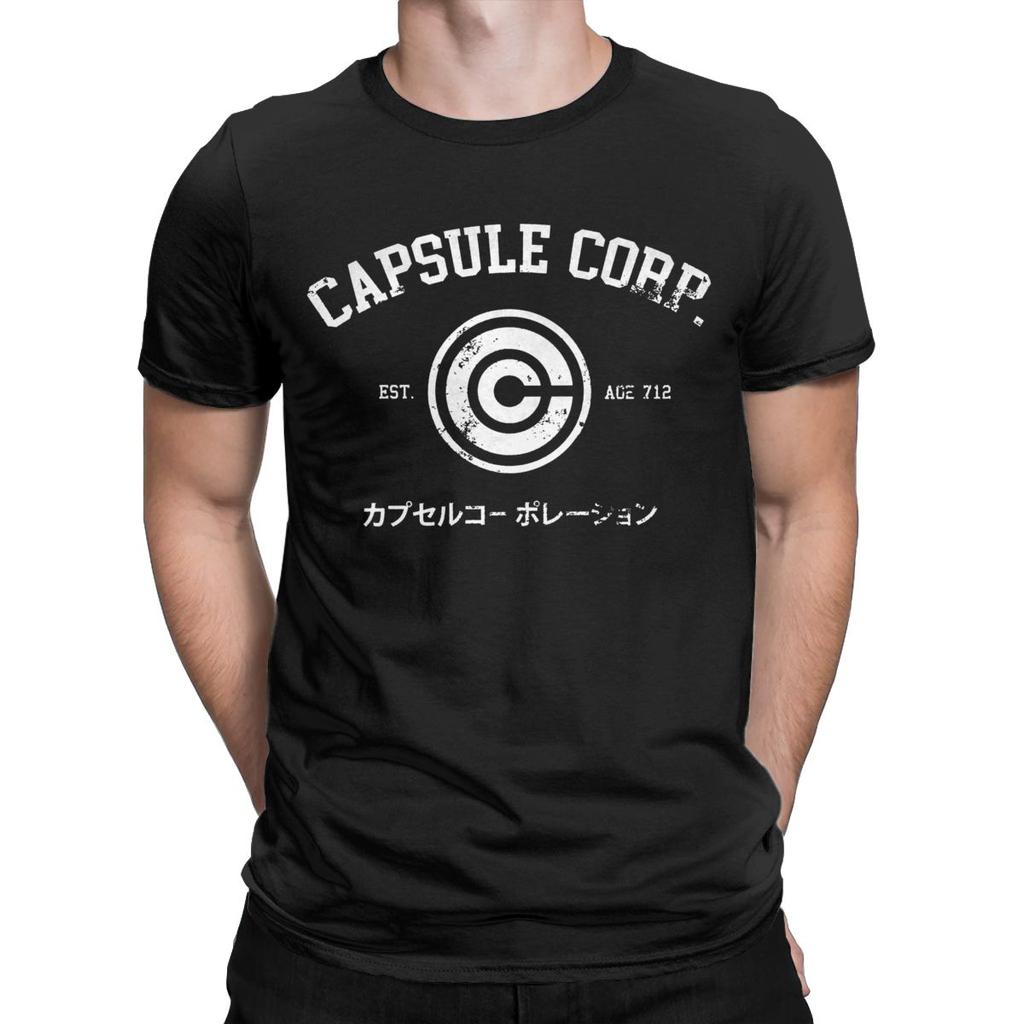 Capsule Corp T Shirts for Men Cotton Vintage T-Shirts Crew Neck Anime DBZing Tees Short Sleeve Clothing Summer
