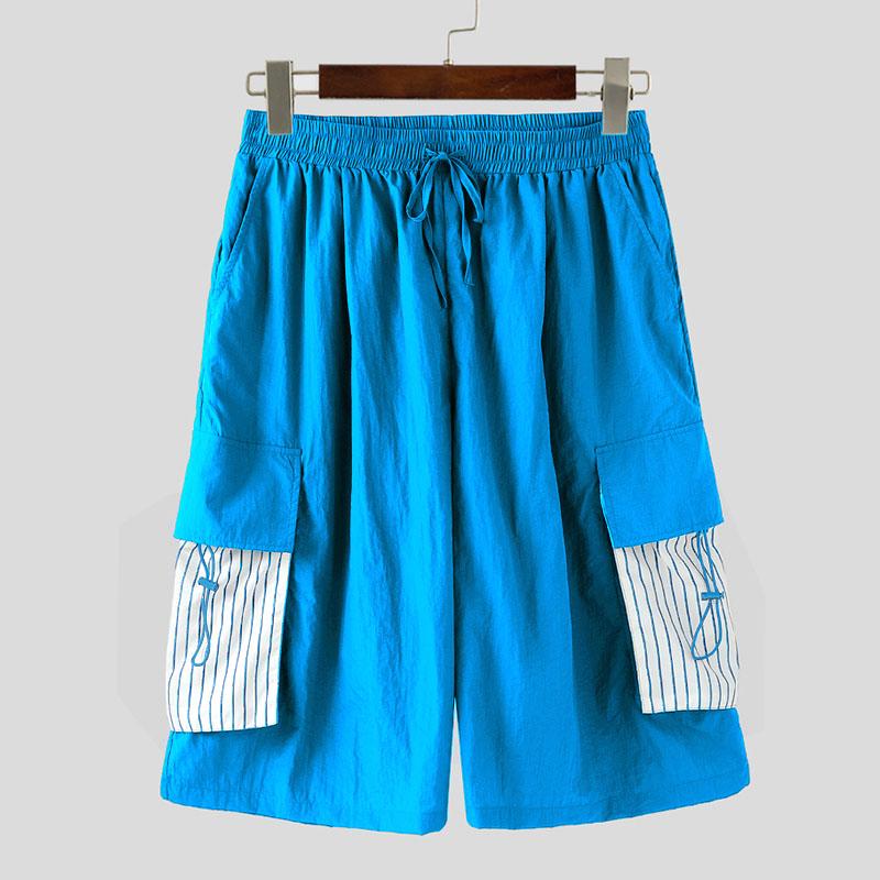 

INCERUN Мужские повседневные капри с полосками, на кулиске, с эластичной талией, широкими штанинами, с карманами 4XL синий