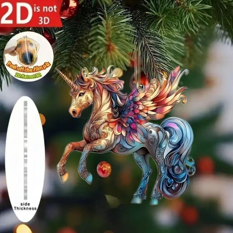 Exquisite 2D Acrylic Horse Car Rearview Mirror Pendant Backpack Charm Christmas Tree Ornament Party New Year Hanging Decoration