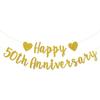 Happy 50th Anniversary Banner, 50th Wedding Anniversary, 50th Birthday, 50 Years Loved Party Decorations (Gold Glitter)