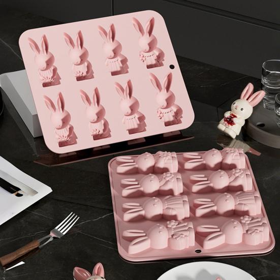Oster-Silikonform 8 Mulden 3D-Hasenform Antihaft-Flexible Form Schokolade Süßigkeiten Pudding Seife Knete Back-Dekorationswerkzeug