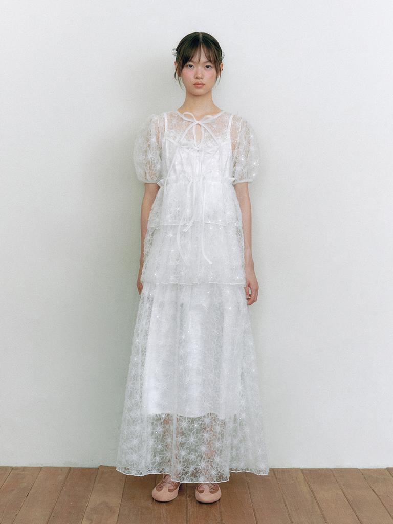 GANISONG Bridal Meringue Flower Dress_White