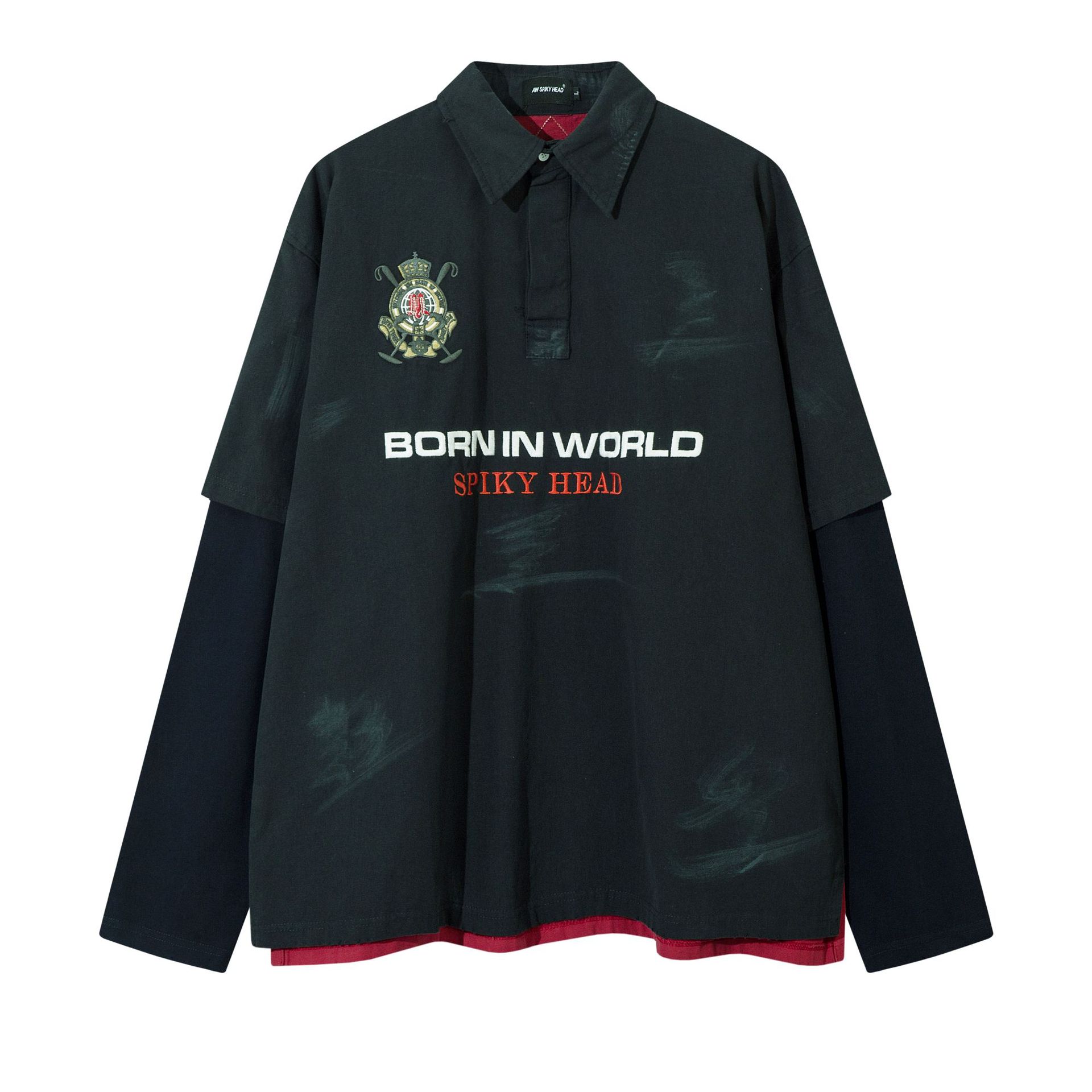 Men s autumn American jersey fake two-piece embroidered sweatshirt polo lapel sweater men s M королевский синий