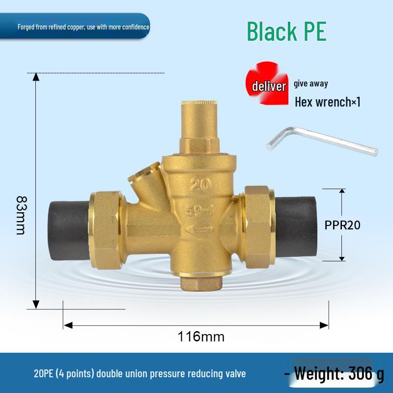 Water Pipe Pressure Reducing Valve for Home Heaters - PPR20/25/32, 4-Point PE Fitting