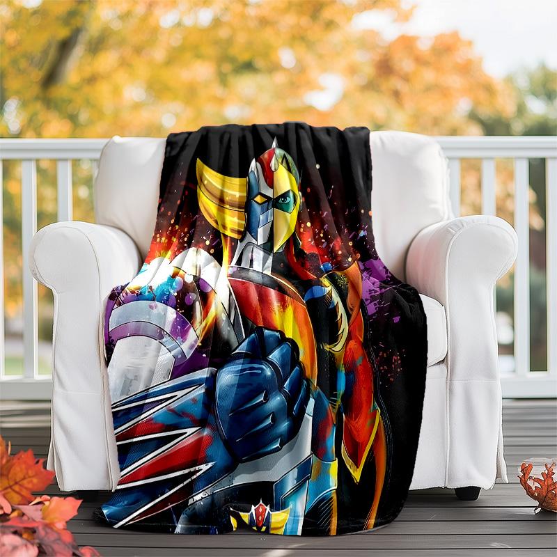 1pc UFO Robot Grendizer5 Theme Blanket - Digital Print, Polyester, Cozy for All Seasons, Perfect for Outdoor, Camping, and Travel
